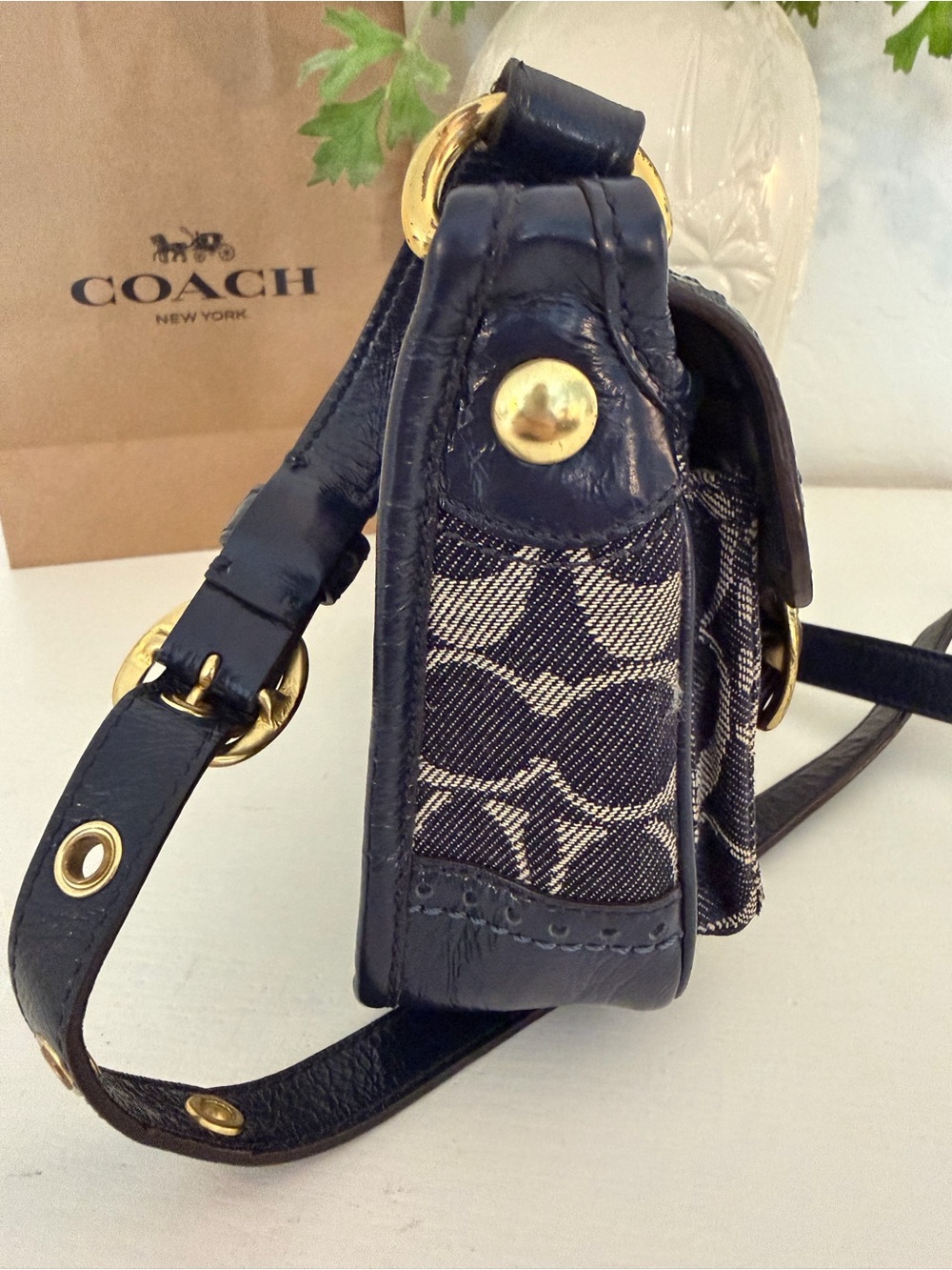 COACH Bleecker Navy Signature Denim & Patent Leather Jessie Crossbody Bag, 12534 - Picture 7 of 16